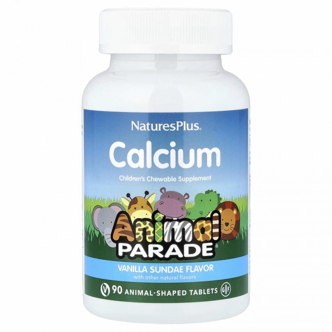 NaturesPlus, Source of Life, Animal Parade, кальций, жевательная добавка для детей, со вкусом ванильного мороженого, 90 таблеток в форме животных