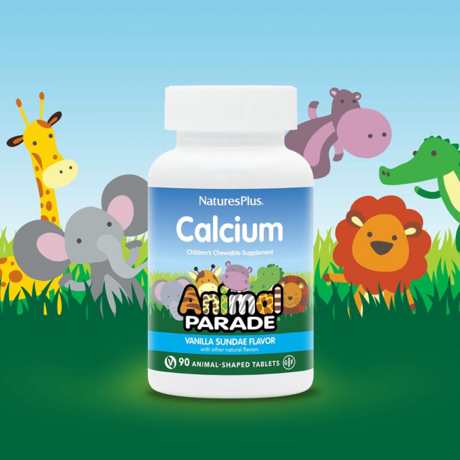 NaturesPlus, Source of Life, Animal Parade, кальций, жевательная добавка для детей, со вкусом ванильного мороженого, 90 таблеток в форме животных