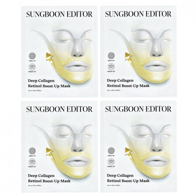 Sungboon Editor, Маска для лица Deep Collagen Retinol Boost-Up Beauty Mask, 4 листа, 0,88 унции (25 г) каждый. Sungboon Editor, Маска для лица Deep Collagen Retinol Boost-Up Beauty Mask, 4 листа, 0,88 унции (25 г) каждый.