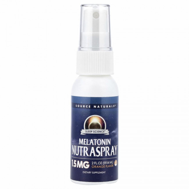 Source Naturals, Sleep Science, NutraSpray, мелатонин, апельсиновый вкус, 1,5 мг, 59,14 мл (2 жидк. Унции)