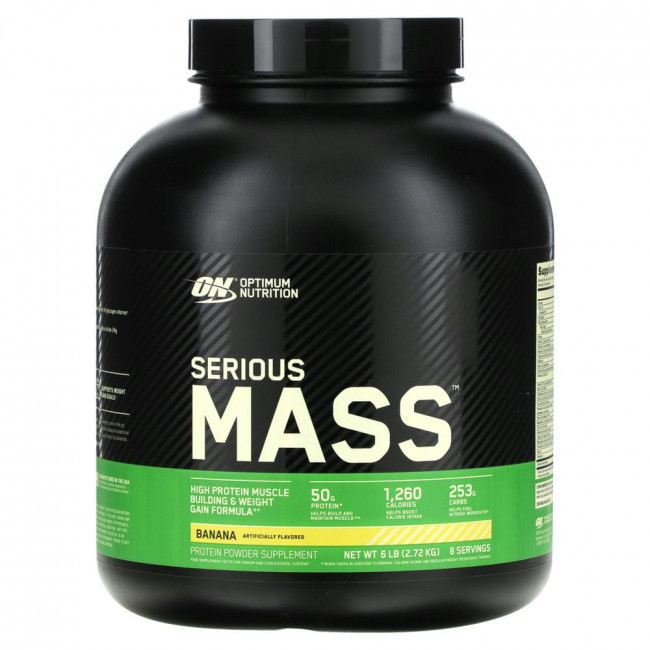 Optimum Nutrition, Serious Mass, порошок для набора веса (гейнер) с высоким содержанием протеина, вкус банан, 2720 г (6 lb) Optimum Nutrition, Serious Mass, порошок для набора веса (гейнер) с высоким содержанием протеина, вкус банан, 2720 г (6 lb)