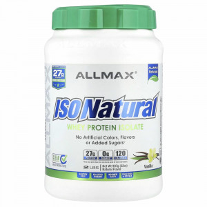ALLMAX Nutrition, IsoNatural, 100% ультра-очищенный натуральный изолят сывороточного протеина, со вкусом ванили, 907 г