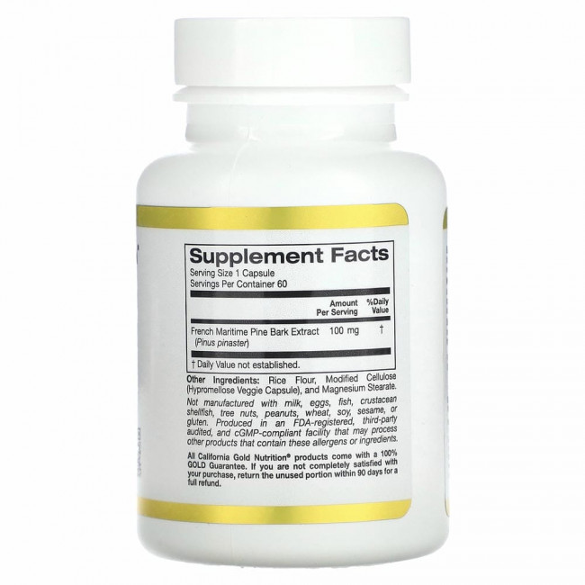 California Gold Nutrition, Oligopin, экстракт коры французской приморской сосны, 100 мг, 60 растительных капсул