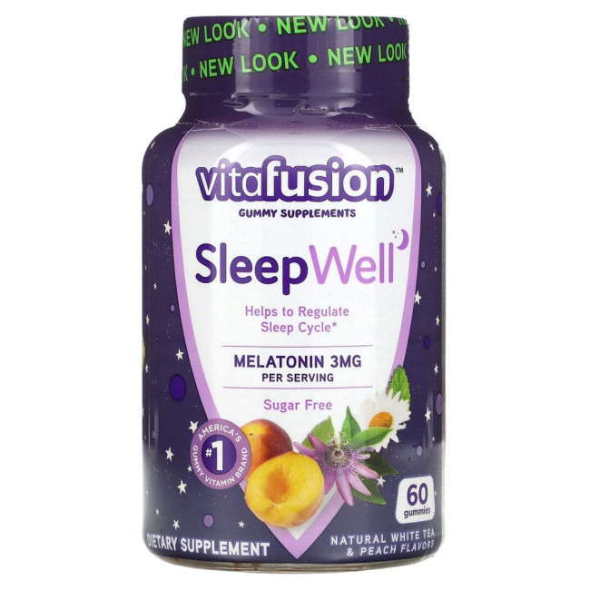 VitaFusion, SleepWell, поддержка сна для взрослых, натуральный белый чай и персик, 60 жевательных таблеток VitaFusion, SleepWell, поддержка сна для взрослых, натуральный белый чай и персик, 60 жевательных таблеток