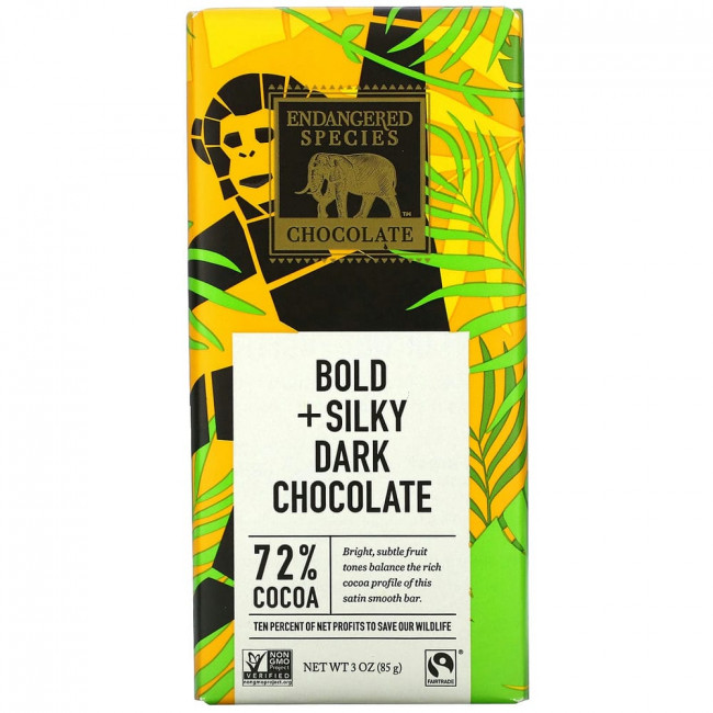 Endangered Species Chocolate, Темный шоколад Bold + Silky, 72% какао, 3 унции (85 г) Endangered Species Chocolate, Темный шоколад Bold + Silky, 72% какао, 3 унции (85 г)