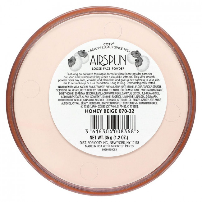 Airspun, Рассыпчатая пудра для лица, медово-бежевый 070-32, 35 г (1,2 унции)