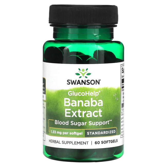 Swanson, GlucoHelp, экстракт банабы, 1,33 мг, 60 мягких таблеток Swanson, GlucoHelp, экстракт банабы, 1,33 мг, 60 мягких таблеток