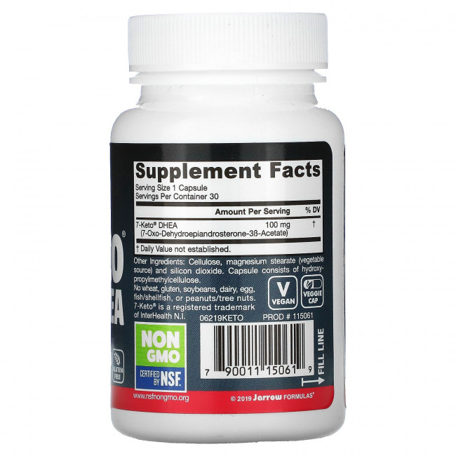 Jarrow Formulas, 7-Keto, ДГЭА, 100 мг, 30 вегетарианских капсул