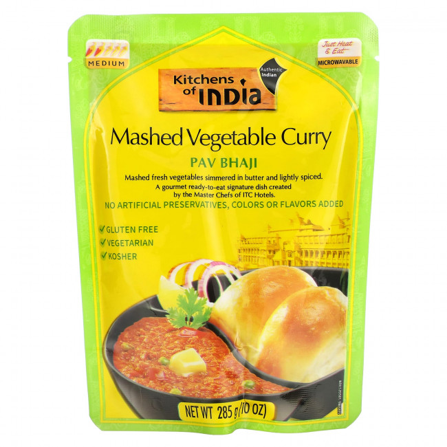 Kitchens of India, Пав Бхаджи, овощное пюре карри, средний вкус, 285 г (10 унций) Kitchens of India, Пав Бхаджи, овощное пюре карри, средний вкус, 285 г (10 унций)
