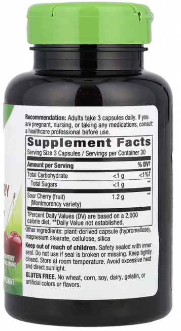 Nature's Way, Tart Cherry, ультракапсулы, 90 веганских капсул (400 мг на капсулу) Nature's Way, Tart Cherry, ультракапсулы, 90 веганских капсул (400 мг на капсулу)