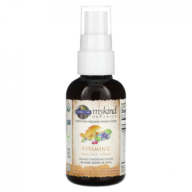 Garden of Life, MyKind Organics, спрей с органическим витамином C, вкус апельсина и мандарина, 58 мл (2 жидкие унции)