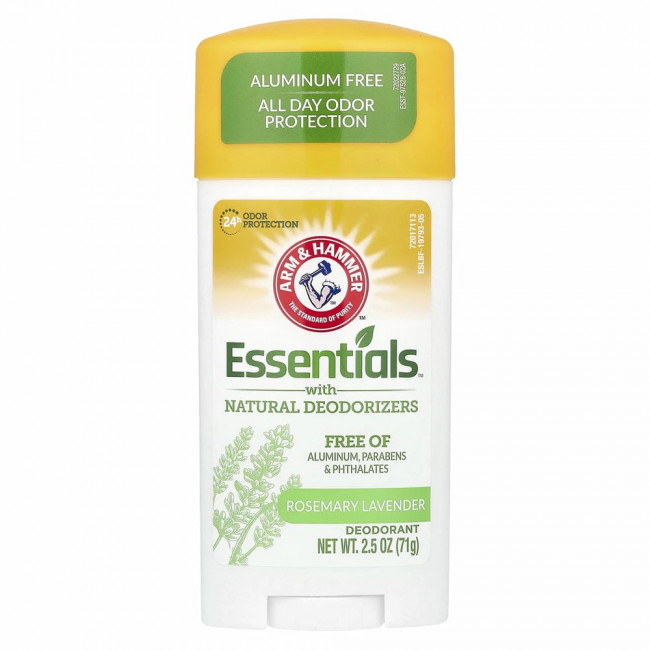 Arm & Hammer, Essentials, дезодорант с натуральными дезодорирующими компонентами, розмарин и лаванда, 71 г (2,5 унции) Arm & Hammer, Essentials, дезодорант с натуральными дезодорирующими компонентами, розмарин и лаванда, 71 г (2,5 унции)