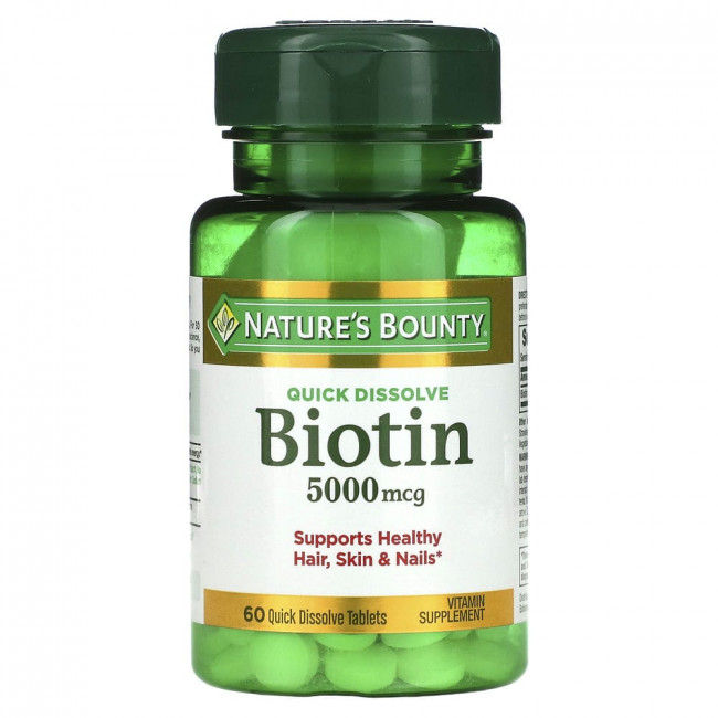 Nature's Bounty, биотин, 5000 мкг, 60 быстрорастворимых таблеток Nature's Bounty, биотин, 5000 мкг, 60 быстрорастворимых таблеток