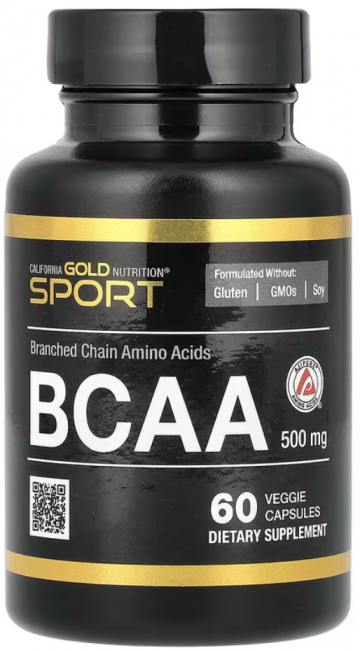 California Gold Nutrition, BCAA, аминокислоты с разветвленными цепями AjiPure®, 500 мг, 60 растительных капсул