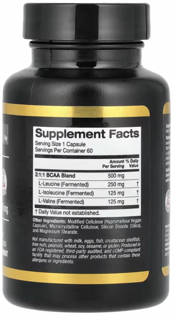 California Gold Nutrition, BCAA, аминокислоты с разветвленными цепями AjiPure®, 500 мг, 60 растительных капсул