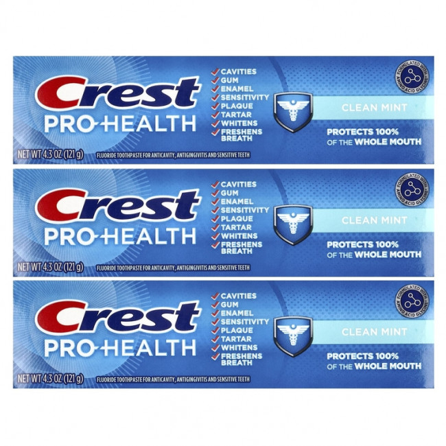 Crest, Pro-Health, зубная паста с фторидом, чистая мята, 3 тюбика по 121 г (4,3 унции)