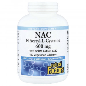 Natural Factors, NAC, 600 мг, 180 вегетарианских капсул Natural Factors, NAC, 600 мг, 180 вегетарианских капсул