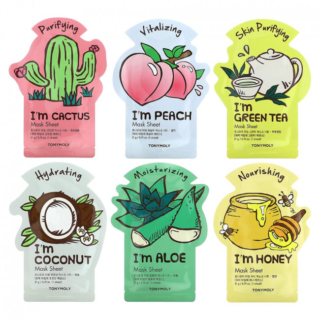 Набор для приготовления косметических масок TonyMoly Super Food Beauty Mask Bowl Set, 6 листов, по 21 г каждый.