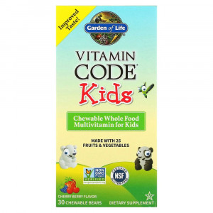 Garden of Life, Vitamin Code, для детей, жевательные цельнопищевые мультивитамины, вишня, 30 жевательных мишек Garden of Life, Vitamin Code, для детей, жевательные цельнопищевые мультивитамины, вишня, 30 жевательных мишек