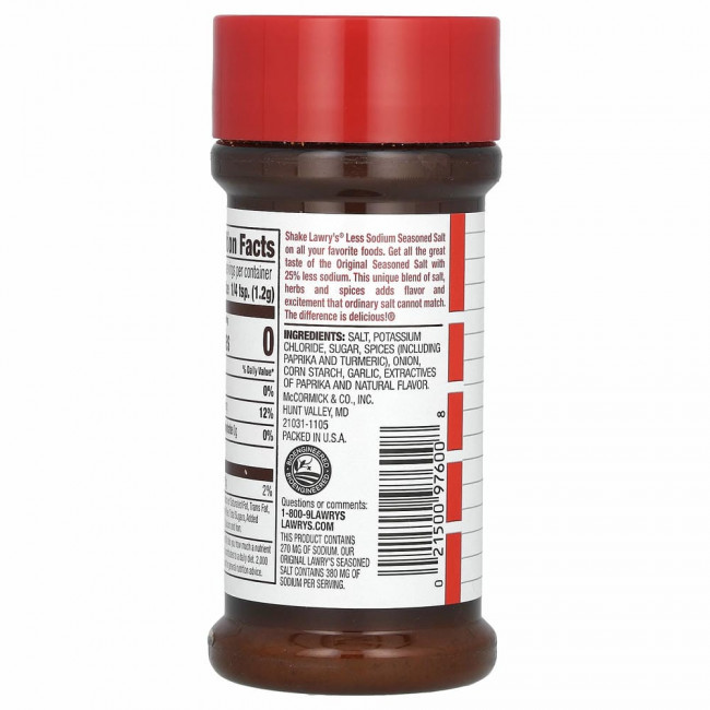 Lawry's, соль с приправами, с пониженным содержанием натрия, 226 г (8 унций) Lawry's, соль с приправами, с пониженным содержанием натрия, 226 г (8 унций)