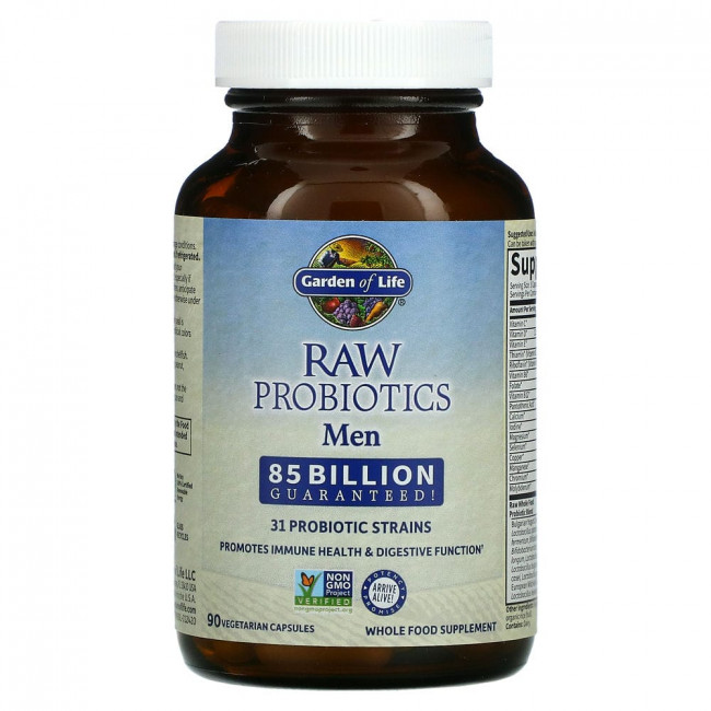 Garden of Life, RAW Probiotics, необработанные пробиотики для мужчин, 85 млрд живых культур, 90 вегетарианских капсул Garden of Life, RAW Probiotics, необработанные пробиотики для мужчин, 85 млрд живых культур, 90 вегетарианских капсул