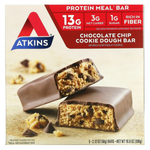 Atkins, протеиновый батончик для перекуса, со вкусом печенья с шоколадной крошкой, 5 штук по 60 г (2,12 унции) Atkins, протеиновый батончик для перекуса, со вкусом печенья с шоколадной крошкой, 5 штук по 60 г (2,12 унции)