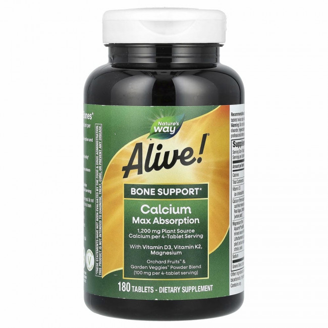 Nature's Way, Alive !, кальций с витамином D3, витамин K2, магний, 325 мг, 180 таблеток Nature's Way, Alive !, кальций с витамином D3, витамин K2, магний, 325 мг, 180 таблеток