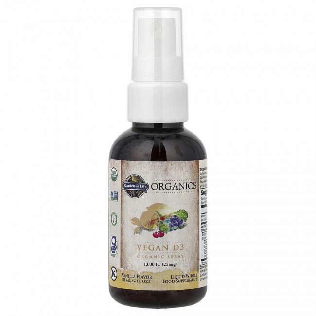 Garden of Life, MyKind Organics, веганский спрей с витамином D3, ваниль, 25 мкг (1000 МЕ), 58 мл (2 жидк. Унции)