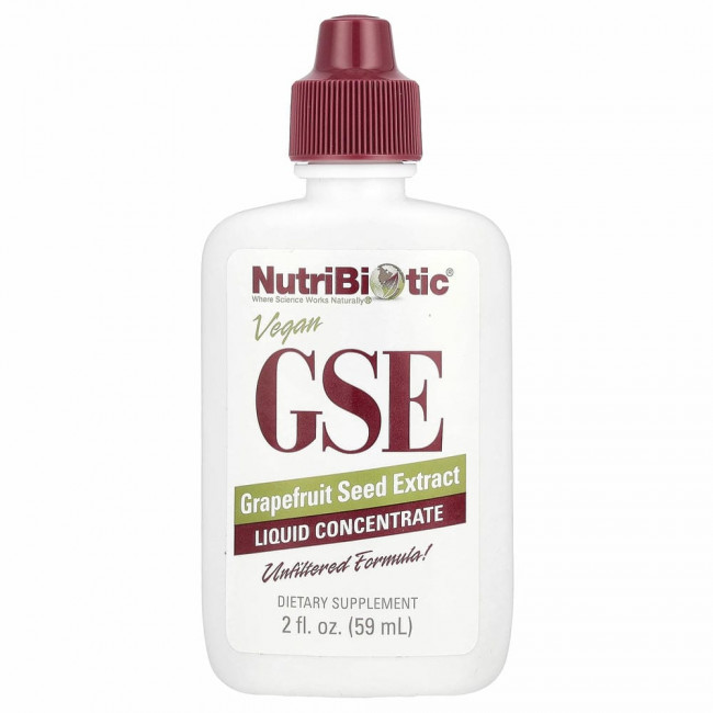 NutriBiotic, веганский экстракт семян грейпфрута GSE, жидкий концентрат, 59 мл (2 жидк. унции) NutriBiotic, веганский экстракт семян грейпфрута GSE, жидкий концентрат, 59 мл (2 жидк. унции)