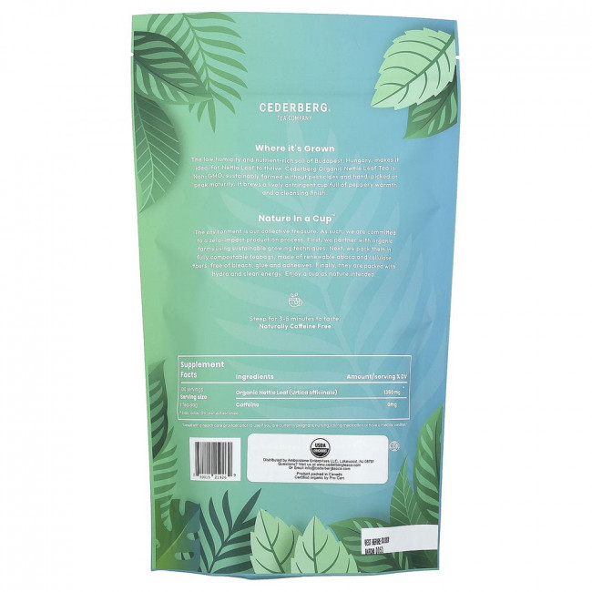 Cederberg Tea Co, листья органической крапивы, без кофеина, 100 натуральных чайных пакетиков, 135 г (4,76 унции)