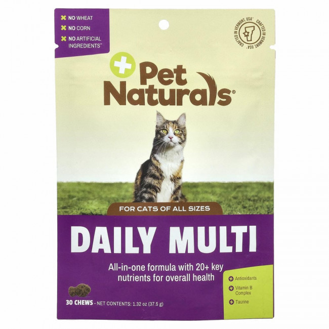 Pet Naturals of Vermont, Ежедневный мультивитамин, для кошек, 30 жевательных таблеток, 1.32 унции (37.5 г)