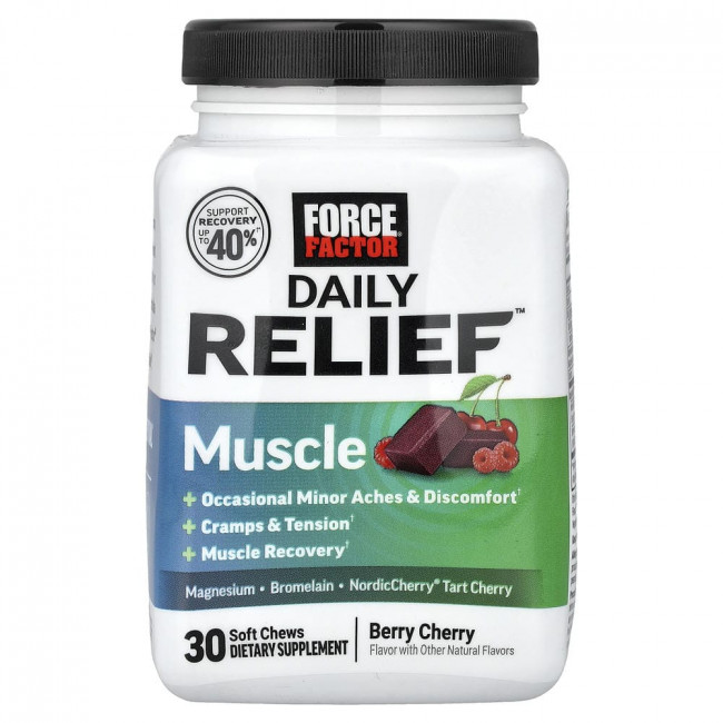 Force Factor, Daily Relief™, Muscle, Berry Cherry, 30 мягких жевательных конфет Force Factor, Daily Relief™, Muscle, Berry Cherry, 30 мягких жевательных конфет