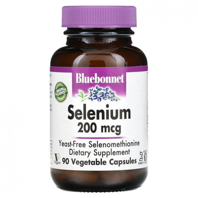 Bluebonnet Nutrition, Селен, бездрожжевой селенометионин, 200 мкг, 90 растительных капсул Bluebonnet Nutrition, Селен, бездрожжевой селенометионин, 200 мкг, 90 растительных капсул