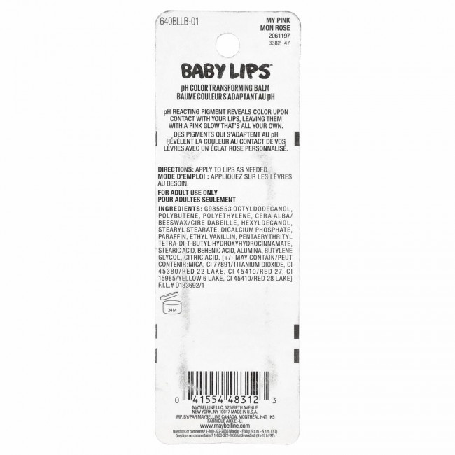 Maybelline, Baby Lips, бальзам-блеск для губ, оттенок «розовый» 01, 3,9 г