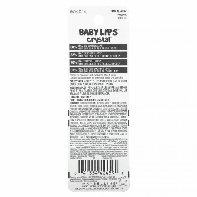 Maybelline, Baby Lips Crystal, увлажняющий бальзам для губ, розовый кварц 140, 4,4 г Maybelline, Baby Lips Crystal, увлажняющий бальзам для губ, розовый кварц 140, 4,4 г