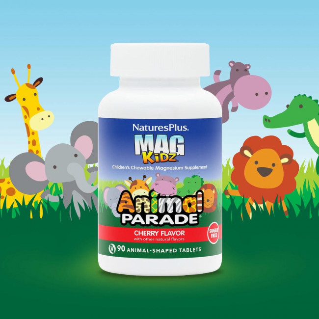 NaturesPlus, Animal Parade, MagKidz, магний для детей, натуральный вишневый вкус, 90 таблеток в форме животных