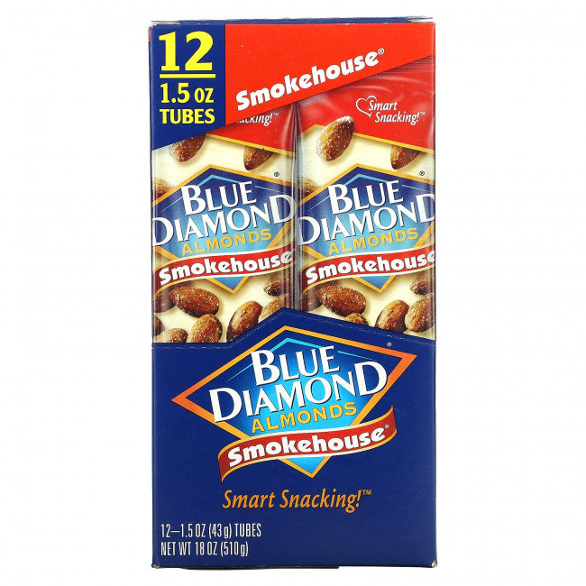 Blue Diamond, Миндаль, коптильня, 12 тюбиков по 43 г (1,5 унции)