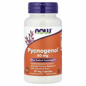 NOW Foods, Pycnogenol (пикногенол), 60 мг, 50 растительных капсул