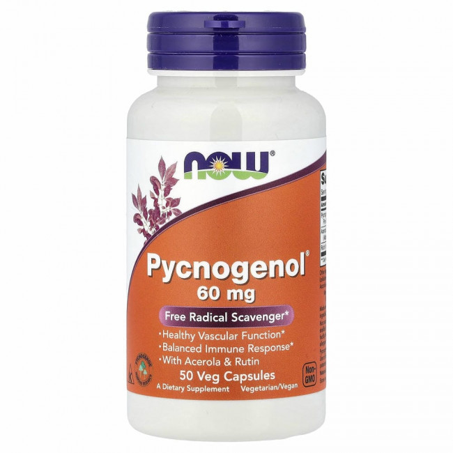 NOW Foods, Pycnogenol (пикногенол), 60 мг, 50 растительных капсул