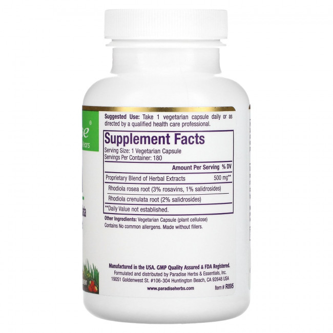 Paradise Herbs, Rhodiola , 180 Vegetarian Capsules Paradise Herbs, Rhodiola , 180 Vegetarian Capsules