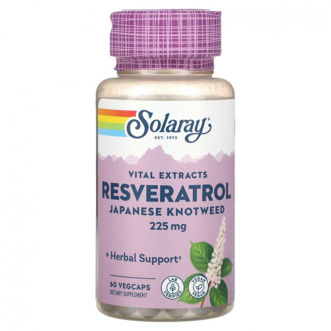 Solaray, Vital Extracts, ресвератрол японского спорыша, 225 мг, 60 растительных капсул