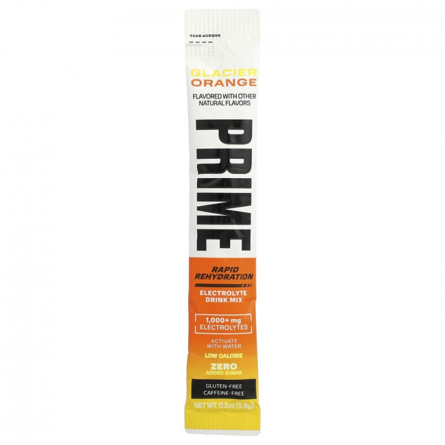 Prime Hydration, Rapid Rehydration, электролитный напиток, вкус «Ледниковый апельсин», 16 стиков, по 5,9 г каждый.