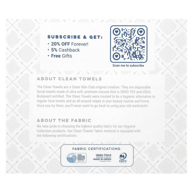 Clean Skin Club, Clean ToWells, размер XL, 10 полотенец для лица из биологического сырья