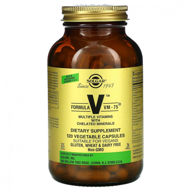 Solgar, Формула V, VM-75, мультивитамины и хелатные формы минералов, 120 капсул Solgar, Формула V, VM-75, мультивитамины и хелатные формы минералов, 120 капсул
