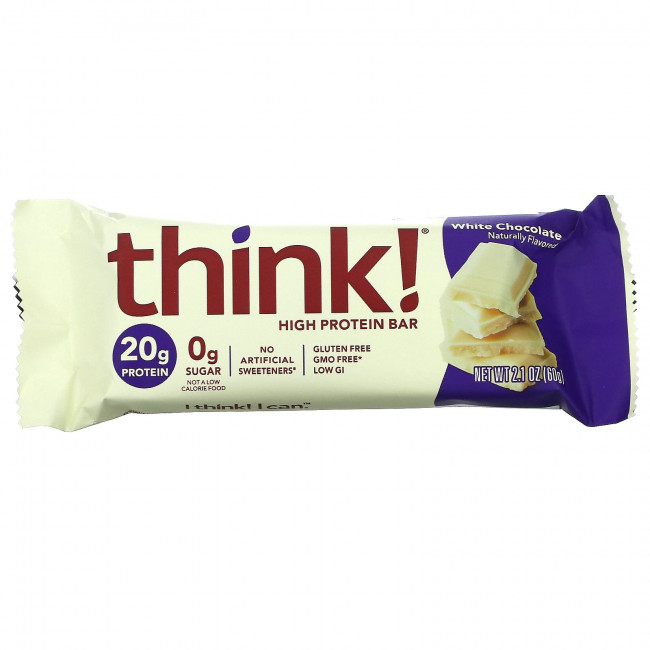 Think !, Высокопротеиновые батончики, белый шоколад, 10 батончиков по 60 г (2,1 унции) Think !, Высокопротеиновые батончики, белый шоколад, 10 батончиков по 60 г (2,1 унции)