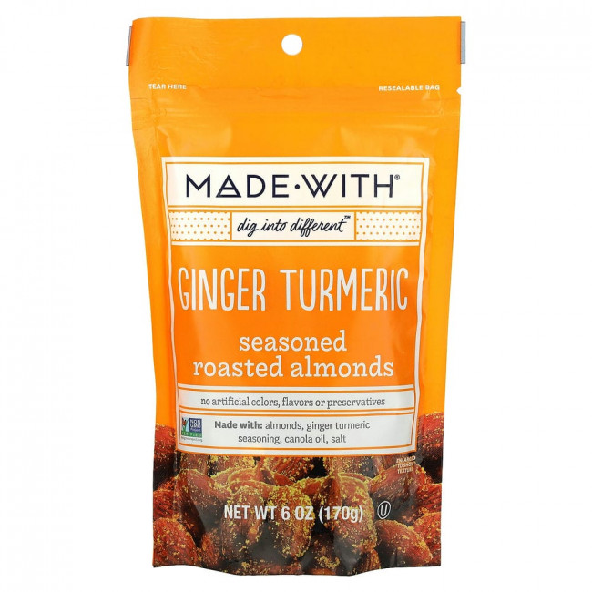Made With, Seasoned Roasted Almonds, Ginger Turmeric , 6 oz (170 g)