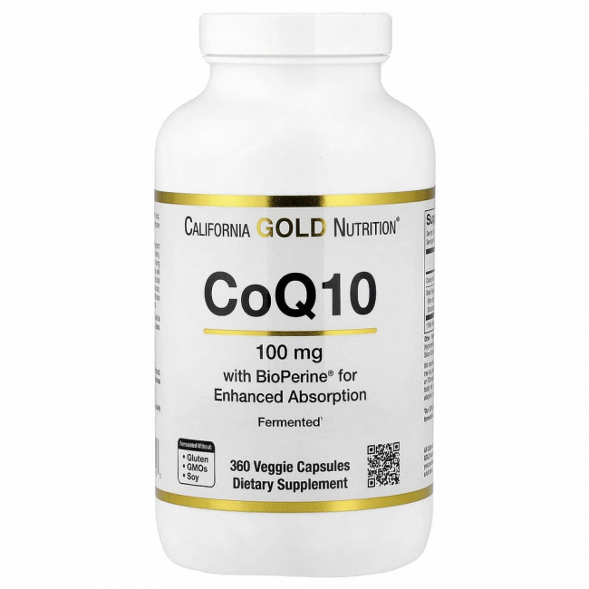 California Gold Nutrition, Коэнзим Q10 класса USP с экстрактом BioPerine, 100 мг, 360 растительных капсул