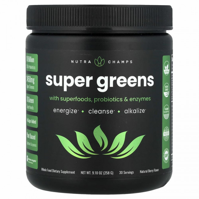 NutraChamps, Super Greens, натуральные ягоды, 258 г (9,1 унции)