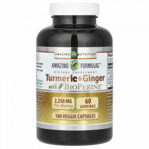 Amazing Nutrition, Куркума и имбирь с биоперином, 750 мг, 180 растительных капсул