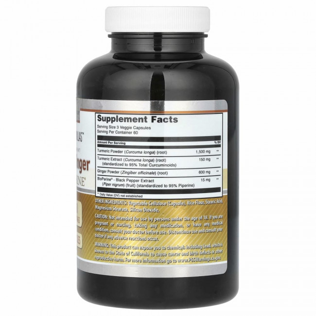 Amazing Nutrition, Куркума и имбирь с биоперином, 750 мг, 180 растительных капсул